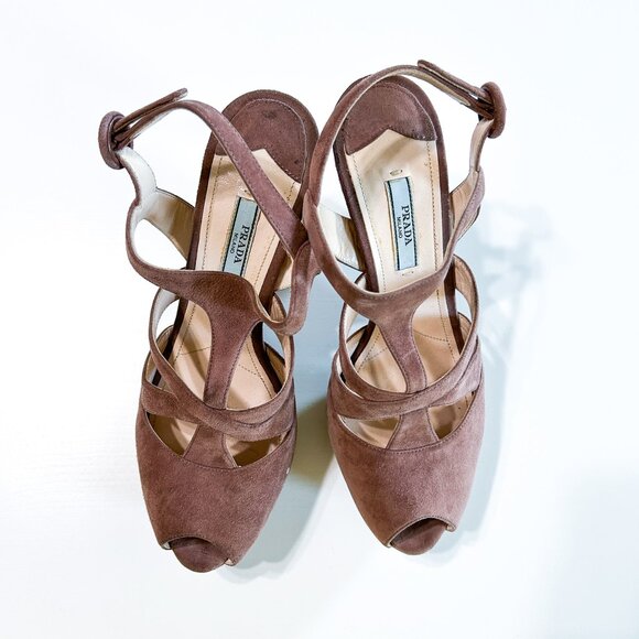 Prada Suede Platform T Strap Strappy Pump High Heels EU Size 38.5 - Picture 2 of 8